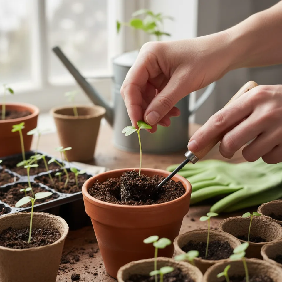 On tient la feuille, jamais la tige, et on sort les plants par étapes